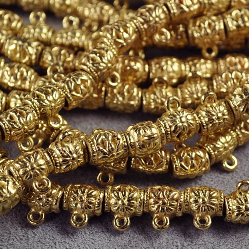 Bail - Ornate Barrel w Loop - Bright Gold Plated