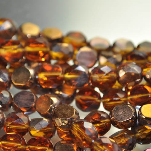 Fire Polish - 8mm - Faceted Windows - Topaz Gold (strand 25)