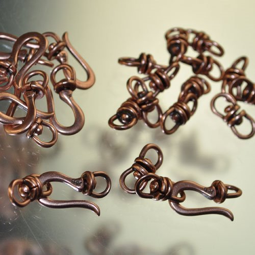 Hook and Eye Clasp - Stay-Flat Swivel - Antiqued Copper