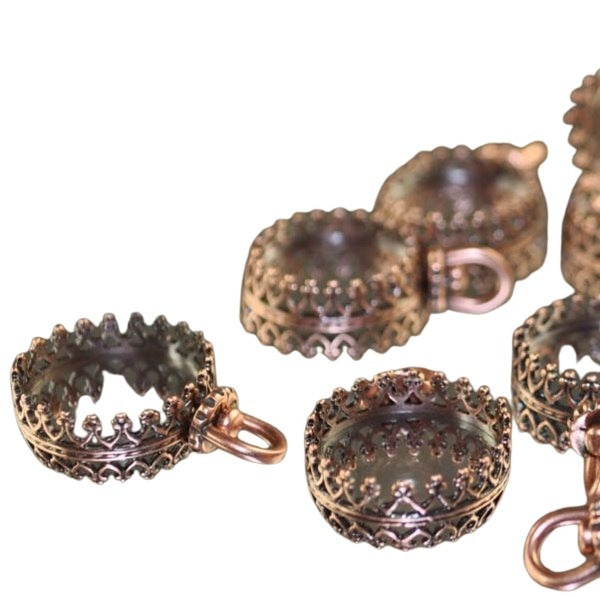 Finding - Rotating Pendant Bezel - Picot Edge - Antique Copper