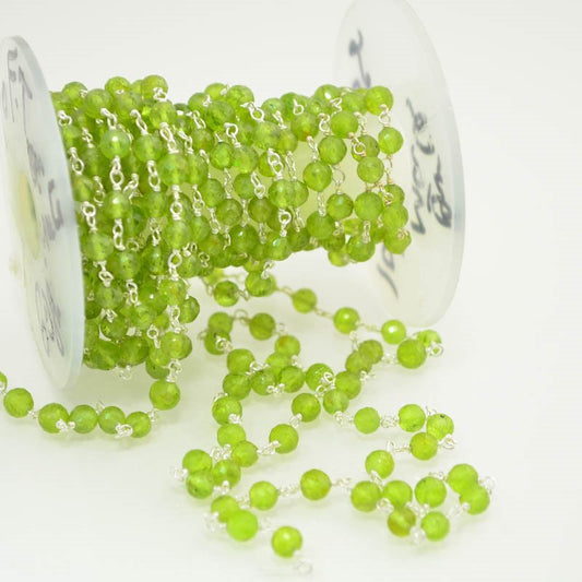 Gemstone Chain - 4mm Faceted Rondelle on Wire Link - New Burma Jade / Gold Plate