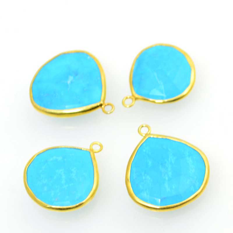 Stone Pendant -  Pear Drop in Channel Setting - Turquoise - Gold Plated