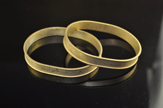 Metal Bezel Settings - Wide - Channel Oval Bangle Bracelet - Brass