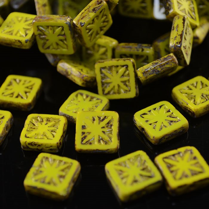 Glass Bead Roman Tiles - 11mm - Hemlock Green