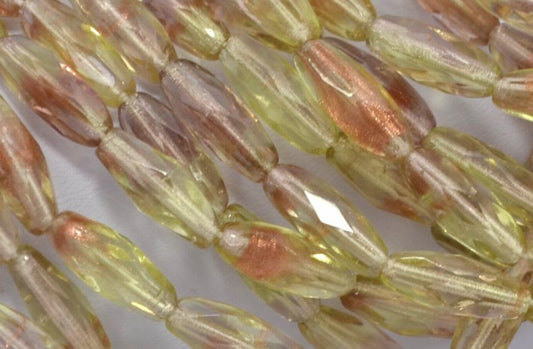 Fire Polish - 6x15mm - Spaghetti Oval - Amethyst Jonquil Blend Sparkle (25)