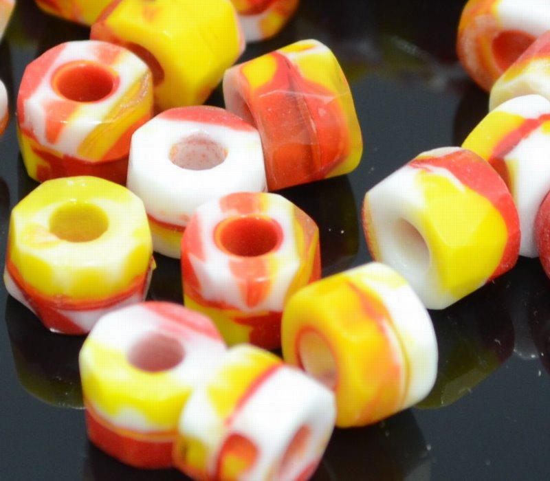 Fire Polish - 8x6mm - Tri-Cut Roller Beads - Venetian Sunrise (strand 25)