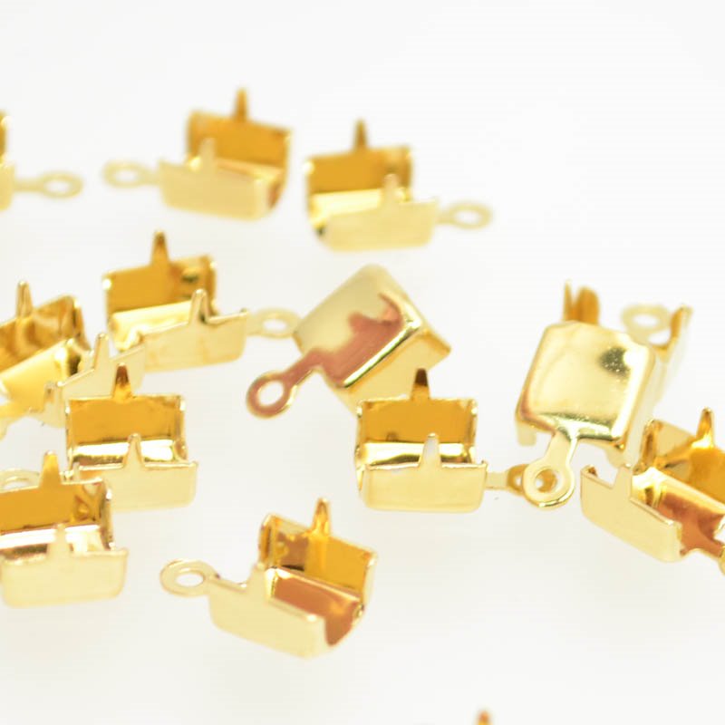 Rhinestone Cupchain End Connector - 6.25mmID - Gold Plated (Pair)