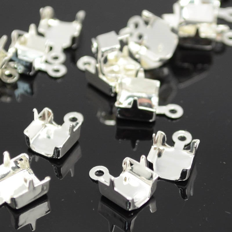 Rhinestone Cupchain End Connector - 6.25mmID - Silver Plated (pair)