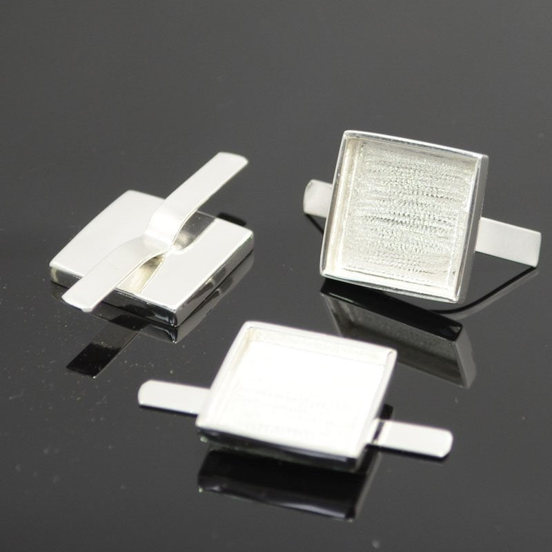 Bezels - ID 16mm - Shallow Tabbed Square - Silver Plated