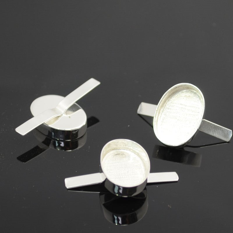 Bezels - 15x21mm - Tabbed Oval - Silver Plated