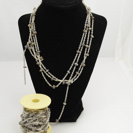 Gemstone Chain - Faceted Stone - Rose Quartz / Gold Plated (foot)