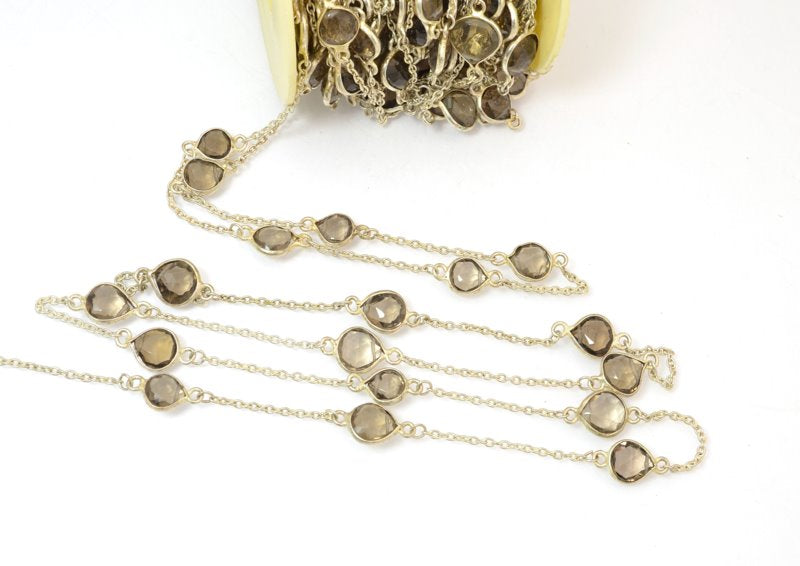 Gemstone Chain - Mounted Faceted Stone - Smokey Quartz / Silver (foot)