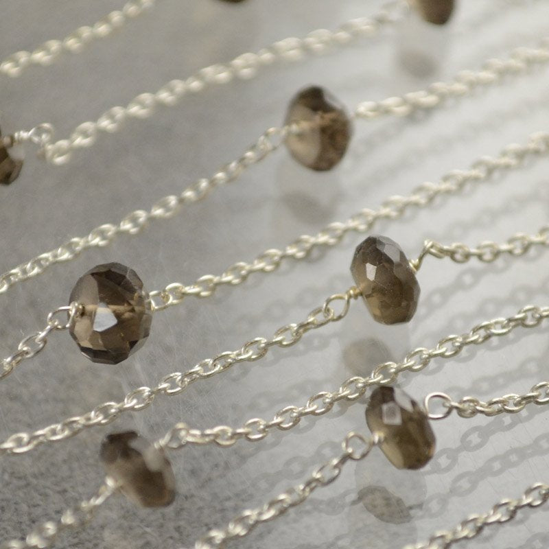 Gemstone Chain - 7mm Faceted Rondelle Donuts - Smokey Quartz (foot)