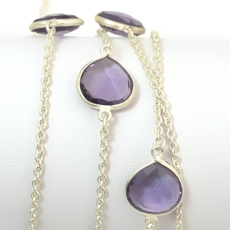 Gemstone Chain - Mounted Faceted Stone - Amethyst / Silver (foot)