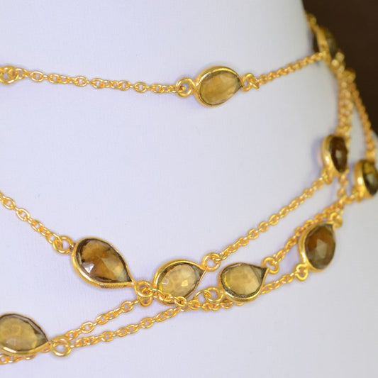 Gemstone Chain - 9x11mm Mounted Stone - Smokey Quartz / Citrine (foot)