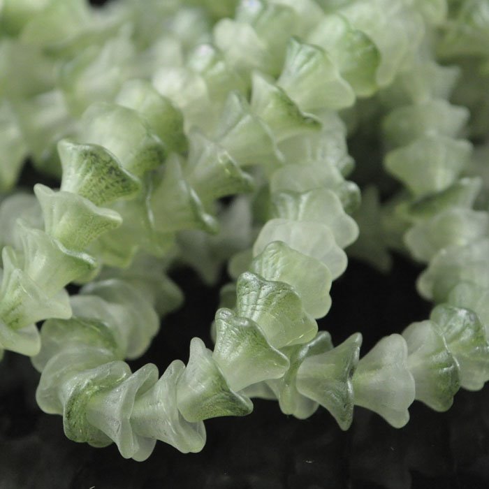 Glass Bead Flared Cup Pressed Bell - 7x5mm - Matte Half Green Lumi (25)