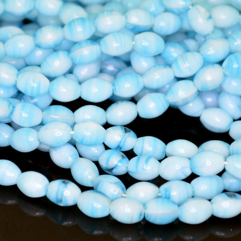 Glass Beads - 6x8mm Oval (Vintage) - Blue Givre (strand 25)