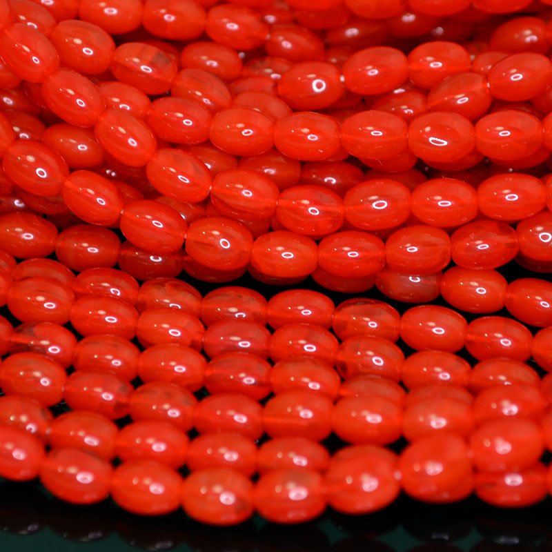 Glass Beads - 6x8mm Oval (Vintage) - Coral Red Opal (strand 25)