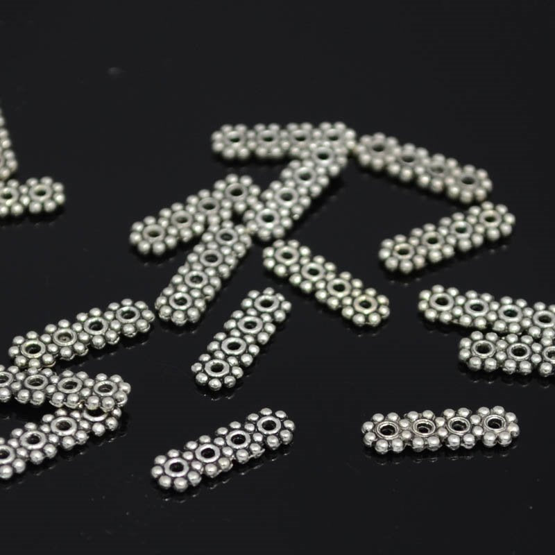 Separator/Connector - 4-hole Flat Daisy Bar - Antiqued Silver (10)