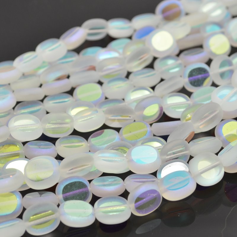 Flat Cut Tablet - 9x10mm Beveled Oval - Crystal AB