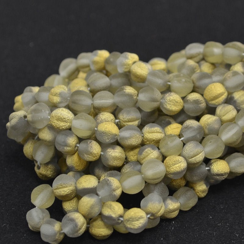 Czech Glass - 6mm Melon Cut Round - Etched Pollen Dust (strand 25)