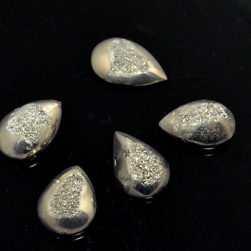 Stone - 13x17mm Pear Drop Cabochon - Moon Silver Window Druzy