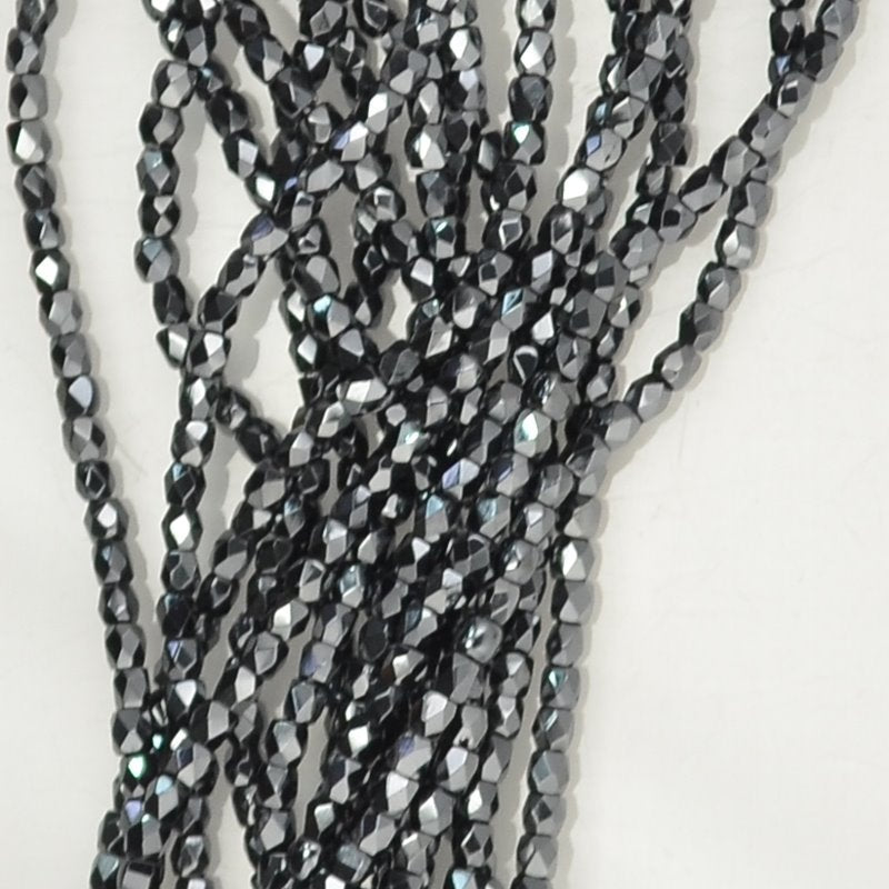 Fire Polish Faceted Round - True 2mm - Jet Vacuum Hematite Full (150)