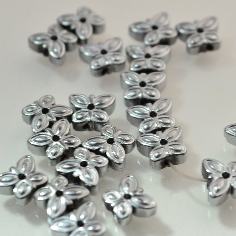 SilverPl Hematite 6mm Butterfly 10pcs