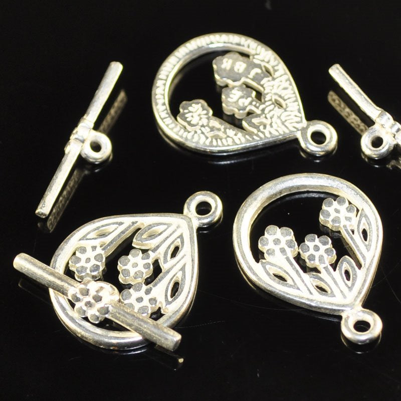 Toggle Clasp - Flower Pear Window - Bright Silver