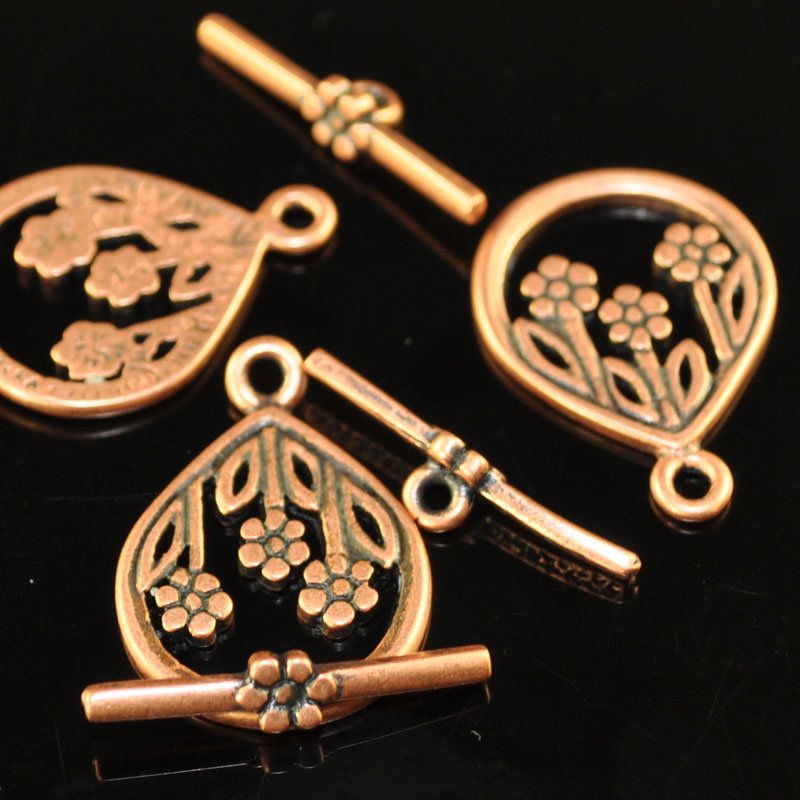Toggle Clasp - Flower Pear Window - Antiqued Copper