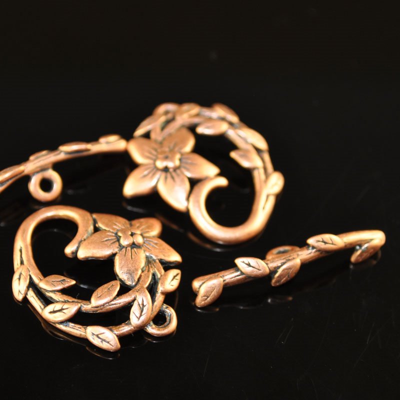 Toggle Clasp - Flower Vine - Antiqued Copper