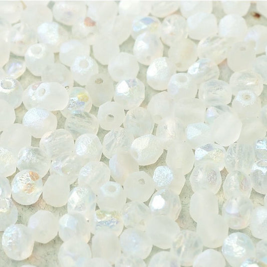 Fire Polish Faceted Round - 4mm - Crystal Etched AB Full (50)