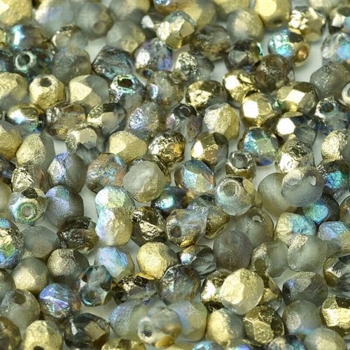 Fire Polish Faceted Round - 4mm - Crystal Etched Golden Rainbow (50)