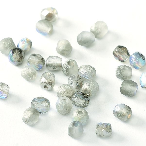 Fire Polish Faceted Round - 4mm - Crystal Etched Graphite Rainbow (50)