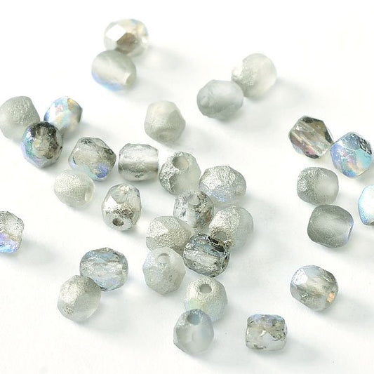 Fire Polish Faceted Round - 4mm - Crystal Etched Graphite Rainbow (50)
