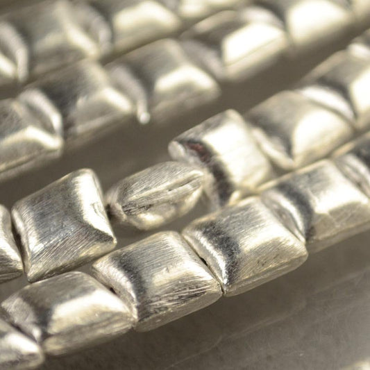Metal Beads - 12mm Puff Square - Brushed Silver (strand)