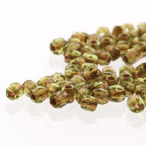 Fire Polish Faceted Round - True 2mm - Olive Copper Lined (150)