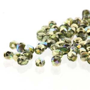 Fire Polish Faceted Round - True 2mm - Olive Gold Rainbow (150)