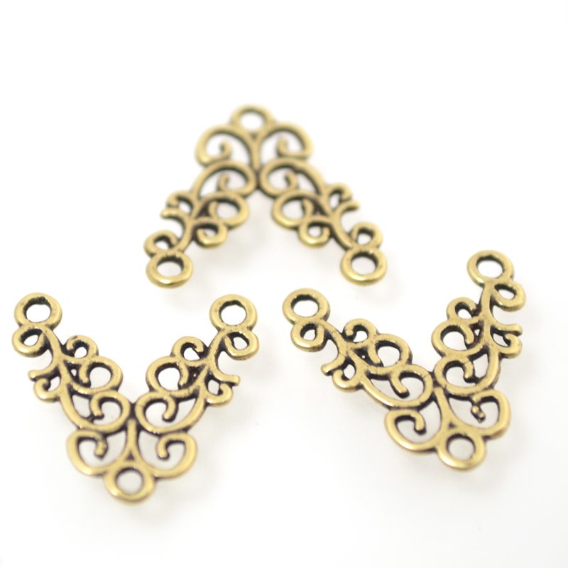 Metal Link - Curly V - Antiqued Brass