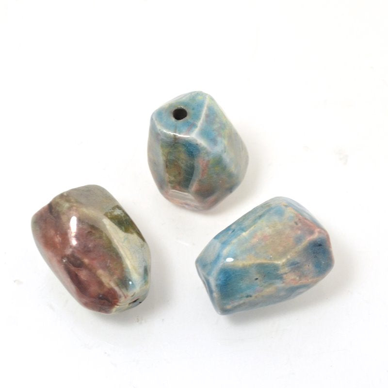 Ceramic Bead - Large Faceted Nugget - Raku