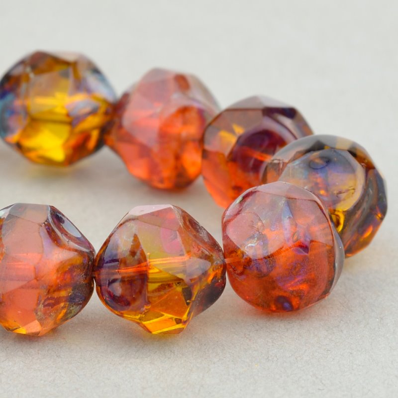Fire Polish Beads Central Cut - 9mm - Smokey Sunset Picasso Mix (15)