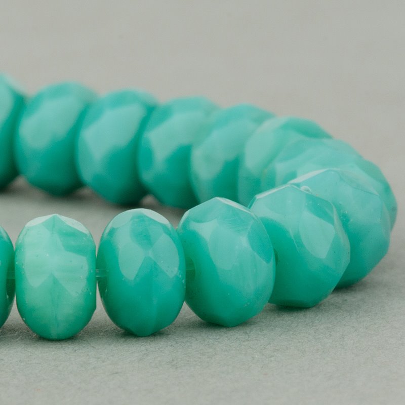 Fire Polish - 5x3mm - Faceted Donut Rondelle - Green Turquoise (30)