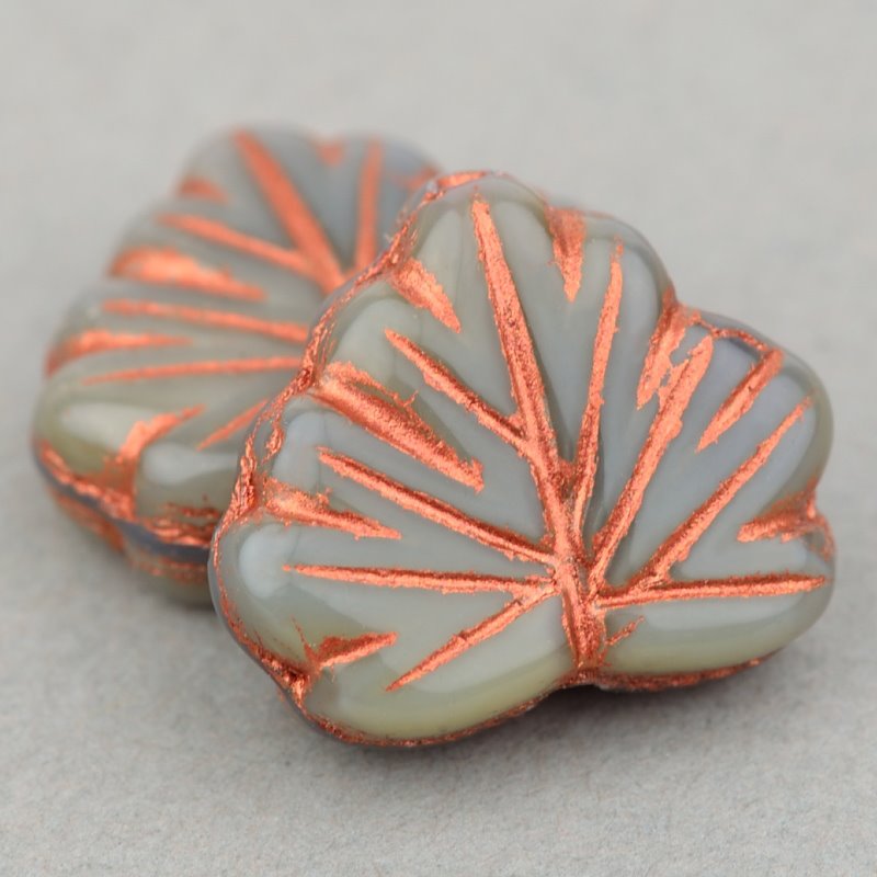 Glass Bead Vine Leaf - 11x13mm - Grey Gold Silk/Copper Wash (20)