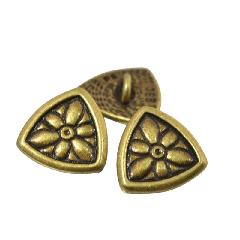 Metal Buttons - Flower Shield - Antiqued Brass