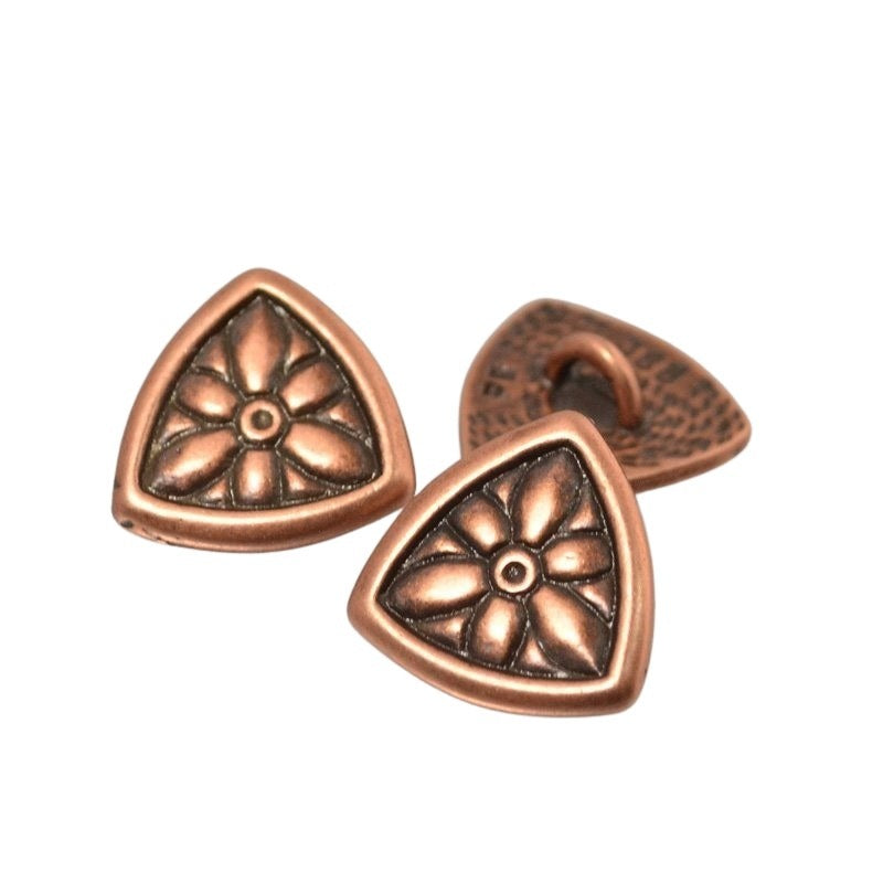 Metal Buttons - Flower Shield - Antiqued Copper