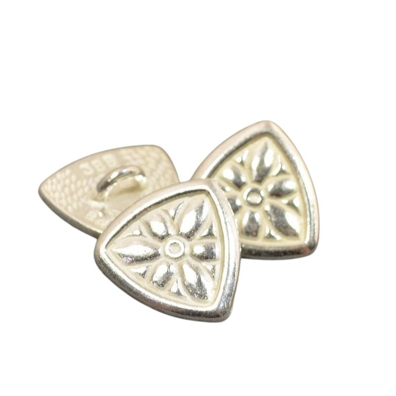 Metal Buttons - Flower Shield - Bright Silver