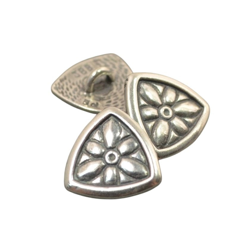 Metal Buttons - Flower Shield - Antiqued Silver