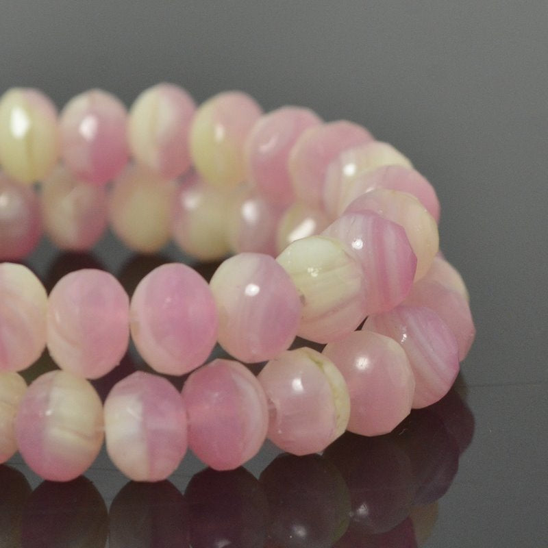 Fire Polish - 7x5mm - Faceted Donut Rondelle - French Vanilla Rose (strand 25)