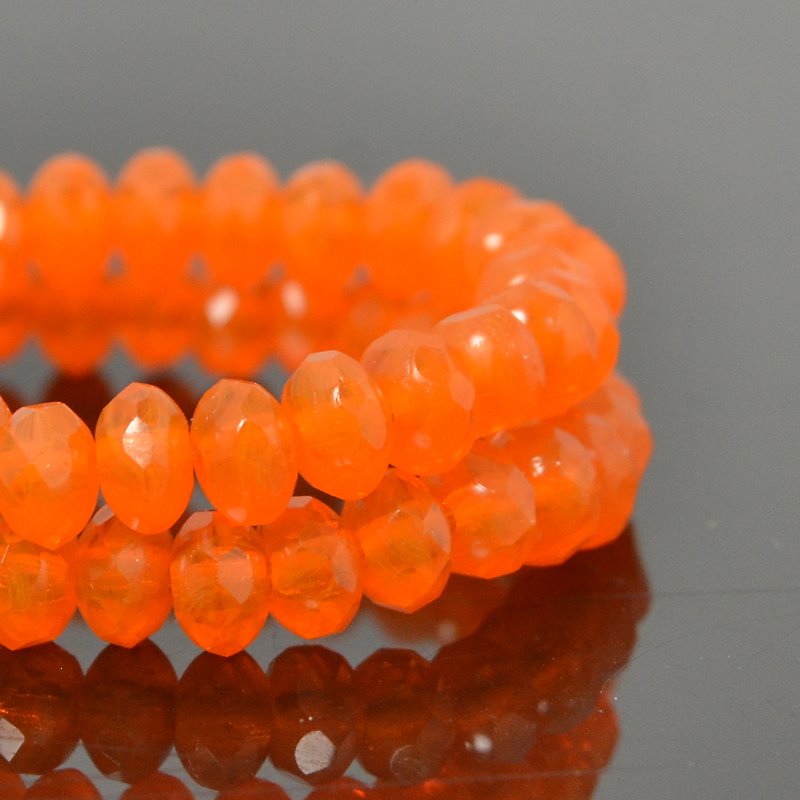 Fire Polish - 5x3mm - Faceted Donut Rondelle - Mandarin Opal (Strand 30)