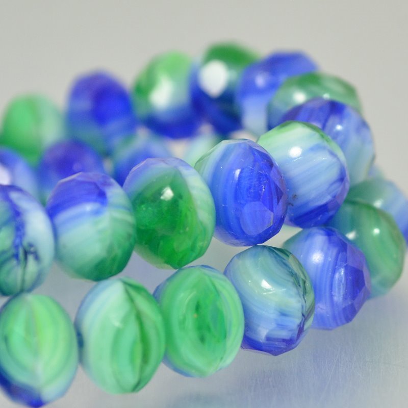 Fire Polish - 9x6mm - Faceted Donut Rondelle - Planet Earth (25)